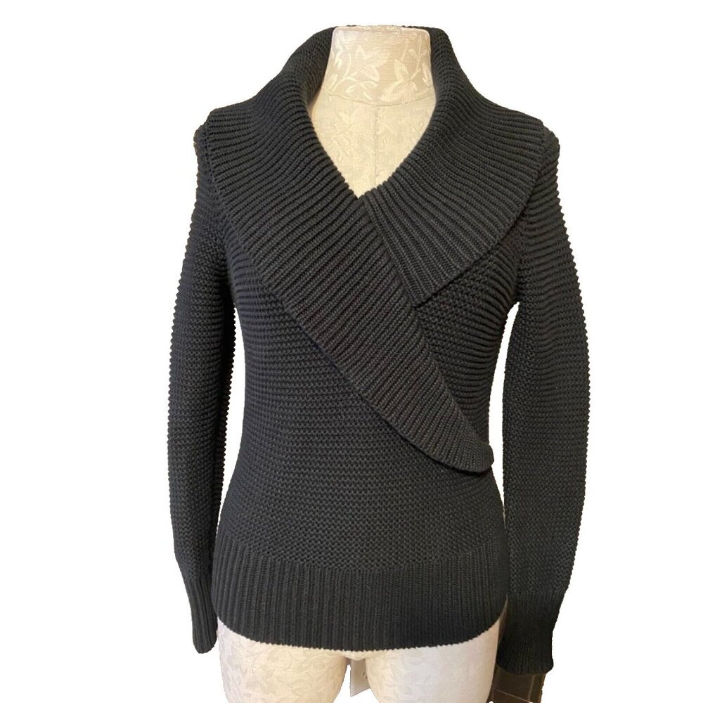 Talbots Womens Sweater Black PS S P Honeycomb Cotton Knit Shawl Neck NWT New